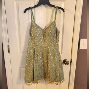 Green and gold homecoming dress